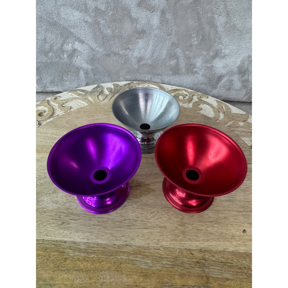 Vintage‎ Style Anodized Aluminum Pedestal Bowls Set of 3 Purple Red Silver MCM